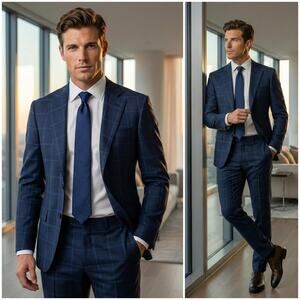 Suitsupply Men's 32 Slim Lazio Suit Navy Windowpane check 28x28 Pant